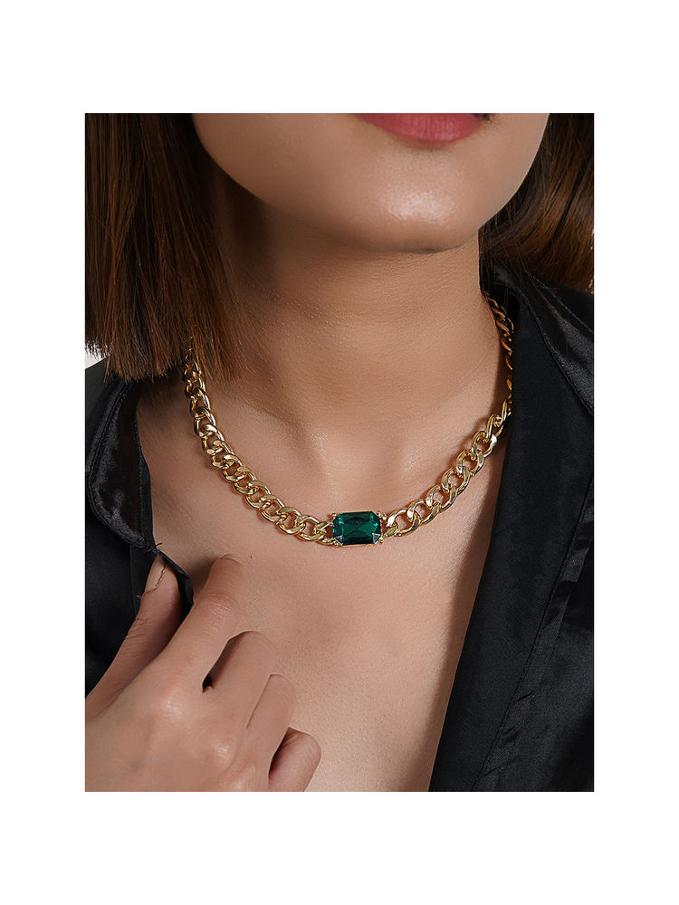 Joker & Witch Emerald Green Studded Necklace-picture-35
