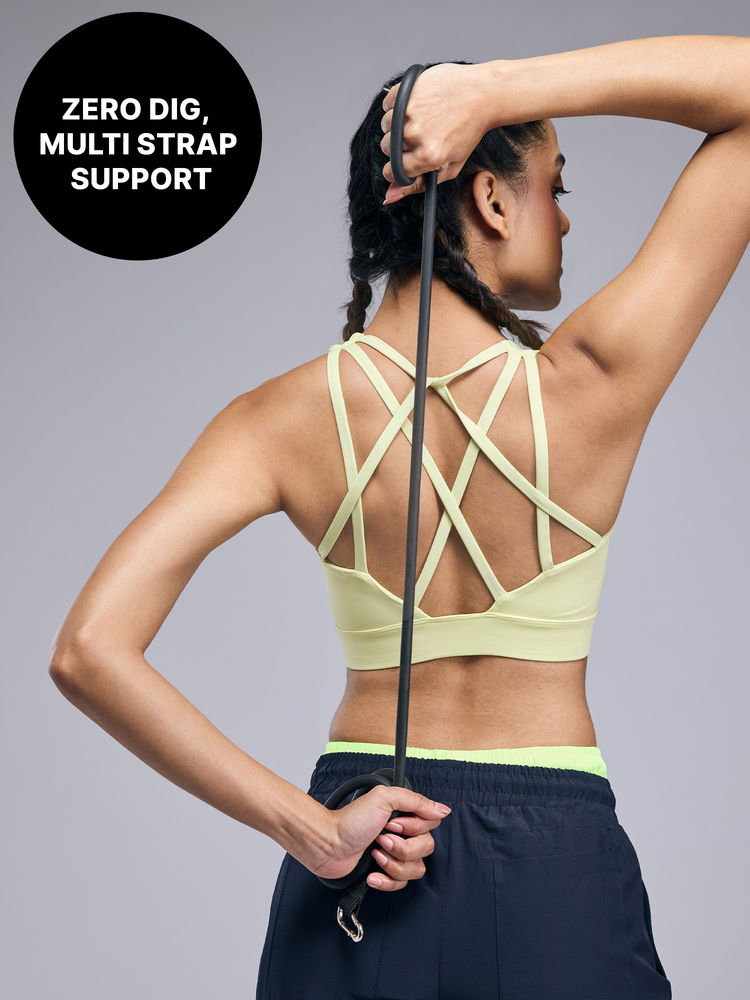Mid-Impact Strappy Sports Bra with Removable Pads in KICASKN™ Fabric - KIC102 Neon Yellow-image-11
