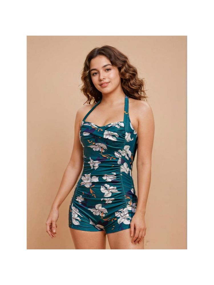 WomanLikeU Teal Printed One Piece Swimwear-image-37