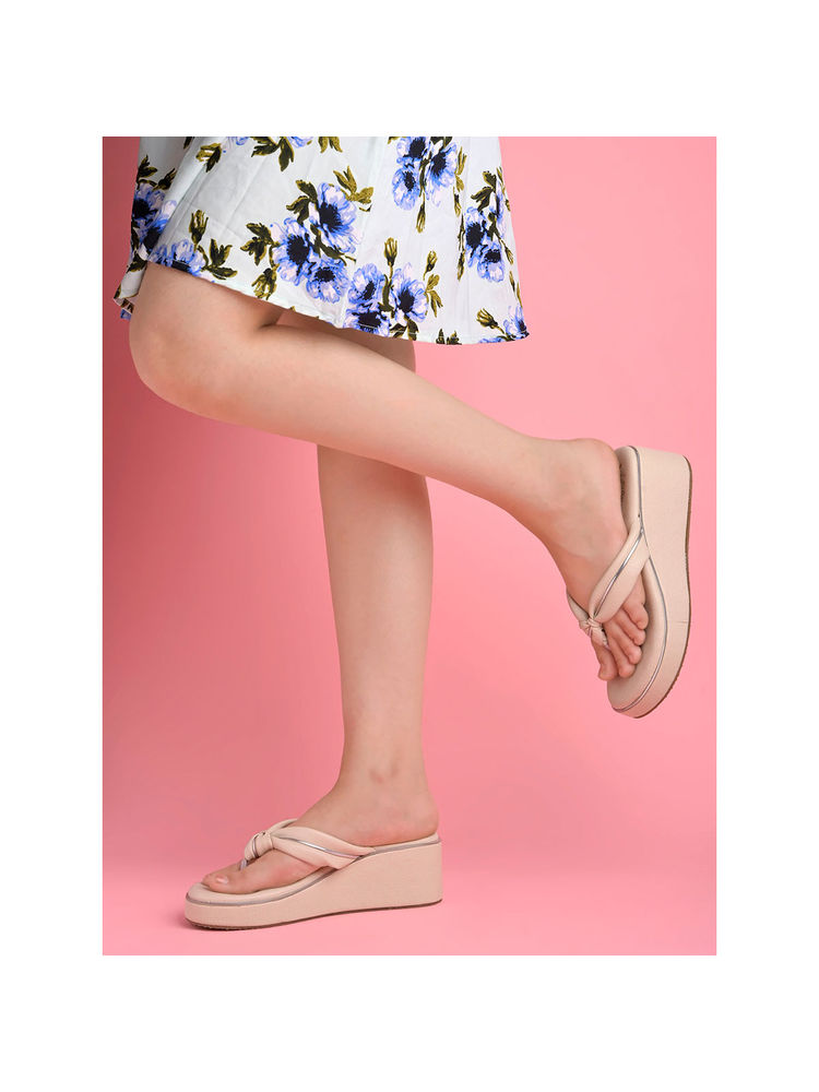 Shoetopia Solid Beige Wedges-picture-12