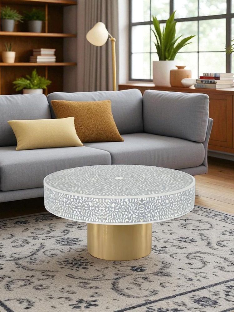 JABRIX Bone Inlay Grey Round Coffee Table - Cleo-image-5