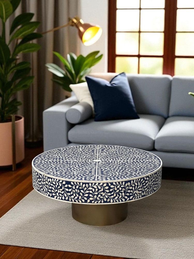 JABRIX Bone Inlay Blue Round Coffee Table - Cleo-image-16