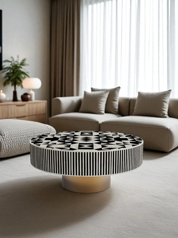 JABRIX Bone Inlay Black Round Coffee Table - Kingsley-picture-22