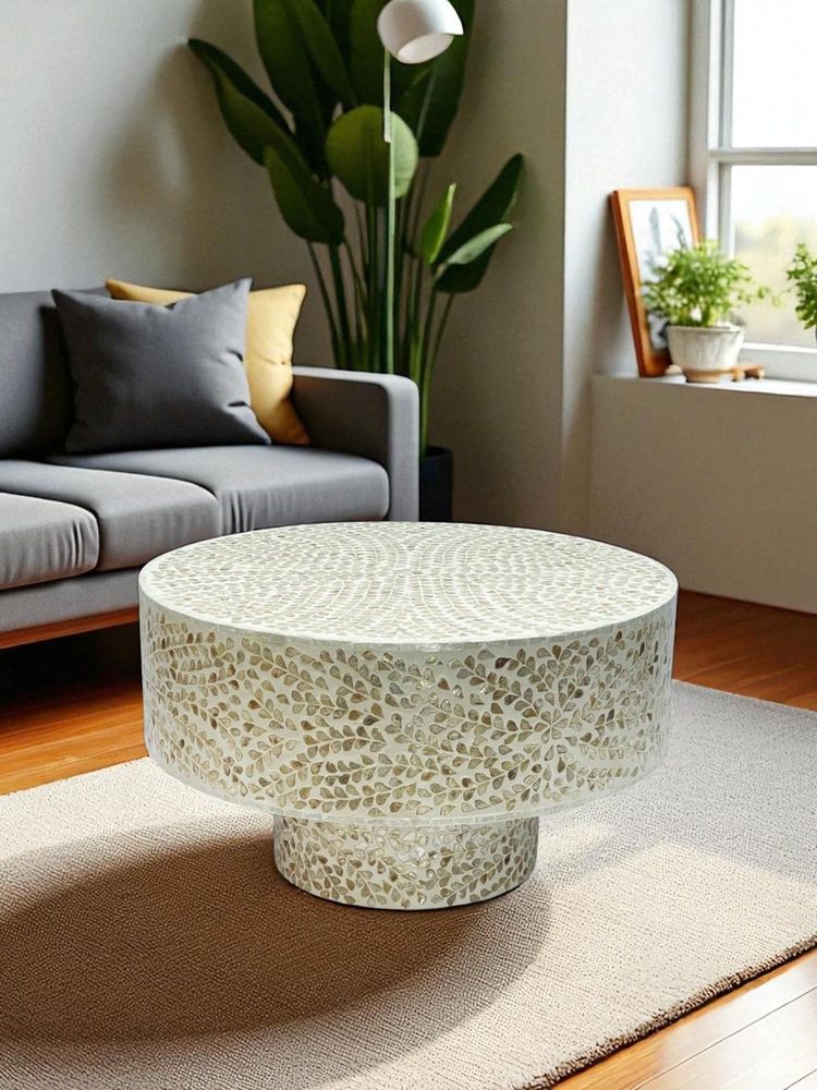 JABRIX Mother Of Pearl Round White Coffee Table- Cleo-image-2