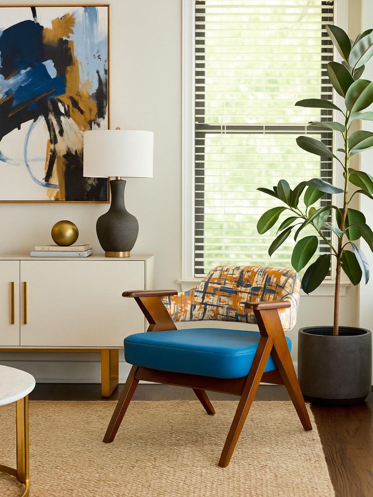 JABRIX Mid-Century Modern Wooden Accent Chair With Geometric Upholstery-image-29