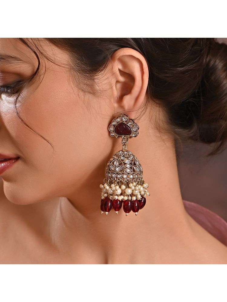 fida ethnic wine colour gold plated big jhumka earrings for women