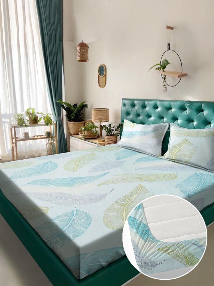 Rosara Home Multi-Color Floral 180 TC Fitted Bedsheet with 2 Pillow Covers (King)-picture-30