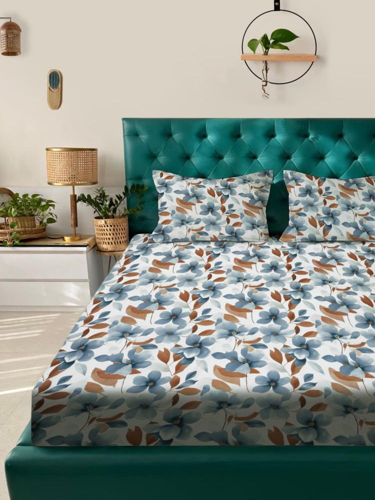 Rosara Home Multi-Color Floral 180 TC Flat 1 Bedsheet with 2 Pillow Covers (Queen)-picture-10