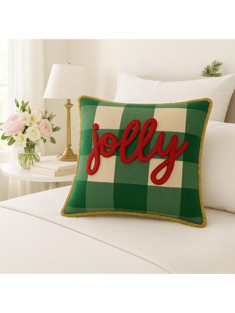 THROW PILLOW Jolly Printed Green Plaid Cushion Cover (One Size)-picture-15