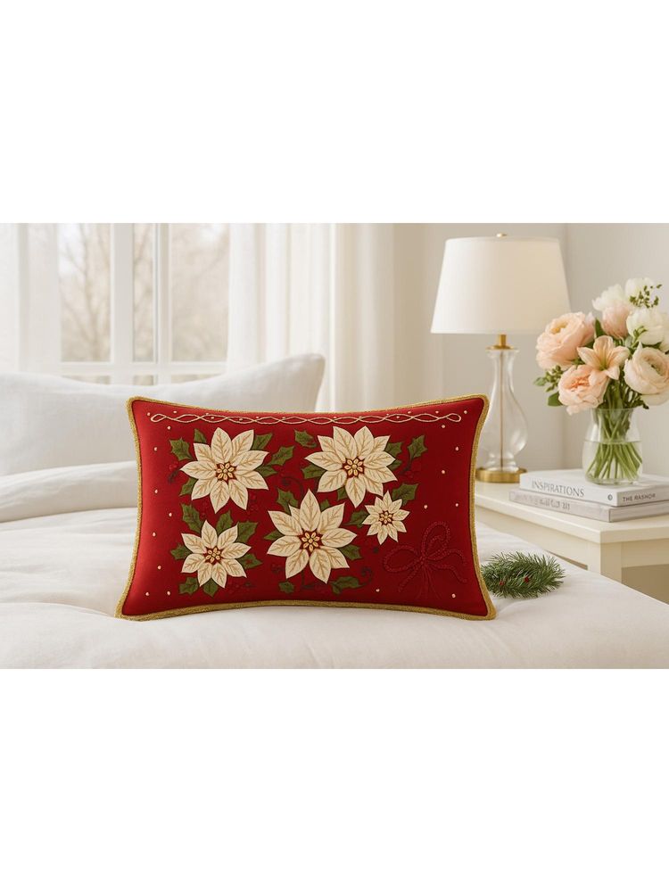 THROW PILLOW Poinsettia Red Floral Cushion Cover (One Size)-image-9
