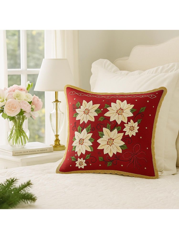THROW PILLOW Poinsettia Red Floral Cushion Cover (One Size)-picture-10