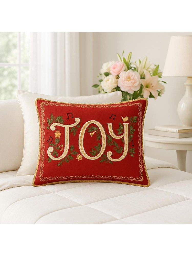 THROW PILLOW Joy Print Golden Fringe Cushion Cover (One Size)-picture-30