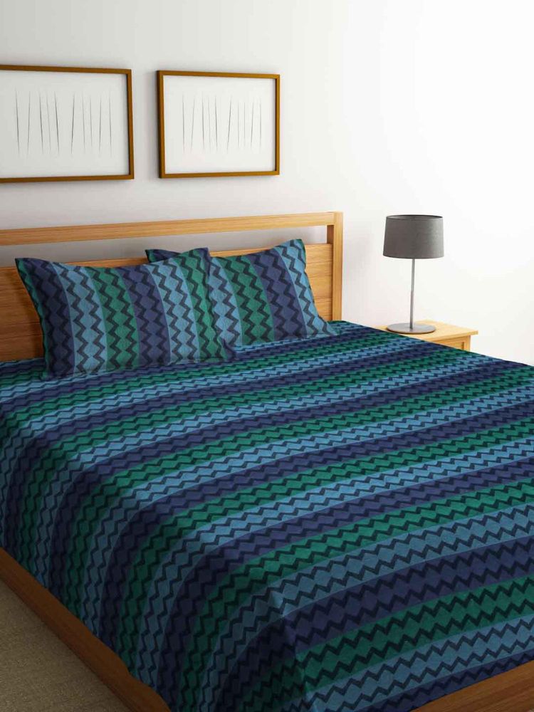 FABINALIV Multi-Color Striped Handwoven Bedcover with 2 Pillow Covers (King)-image-27