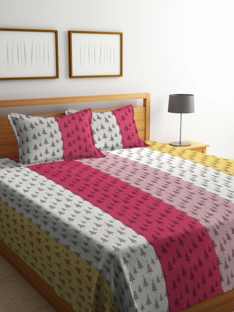 FABINALIV Multi-Color Floral Handwoven Bedcover with 2 Pillow Covers (King)-image-37