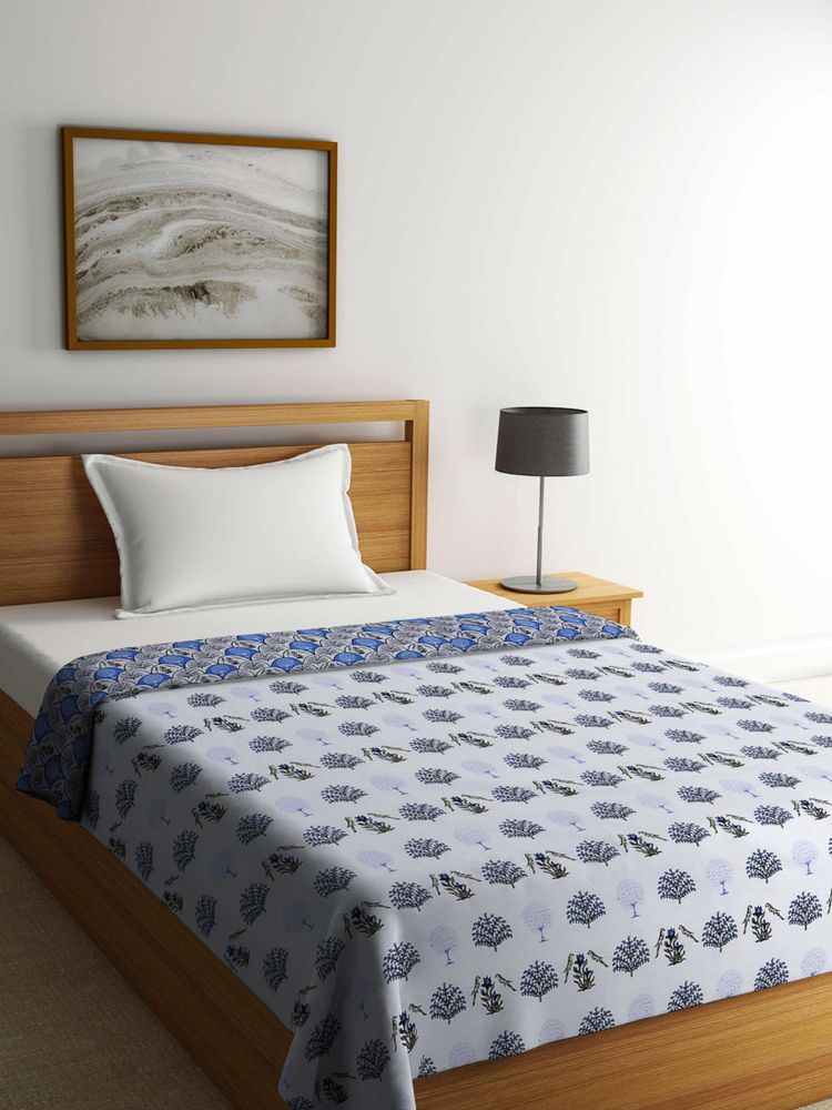 FABINALIV Multi-Color Floral Reversible 300 GSM Pure Cotton Bed Dohar (Single)-image-32