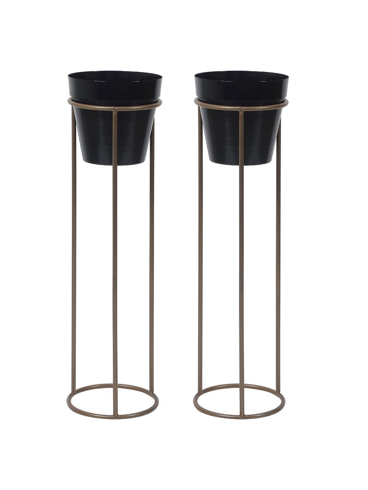 Amaya Decors Big Pot Shape Planter Gold & Black Planter Stand Set of 2-picture-21