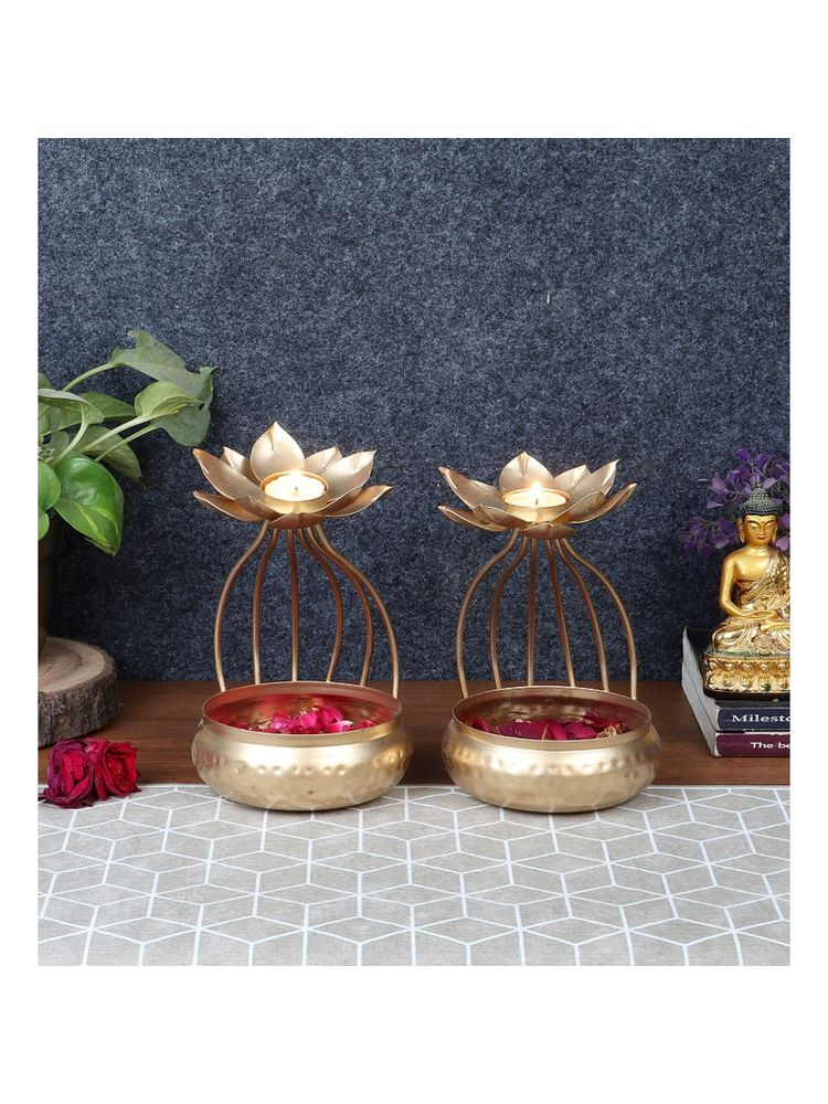 Amaya Decors Gold Decorative Platter Bowl with Flower Set of 2-picture-47