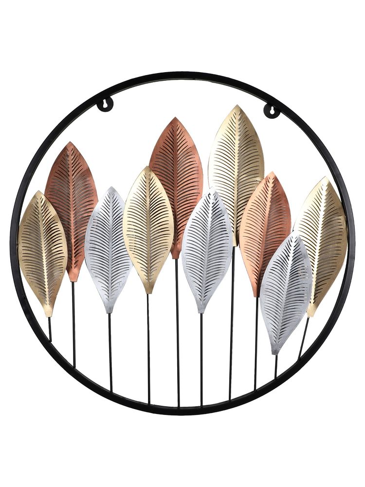 Amaya Decors Round Gold Silver & Copper Etching Leaves Wall Decor-picture-12