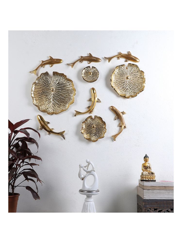 Amaya Decors Gold Aluminium Fish & Plate Wall Art Set of 10-picture-13