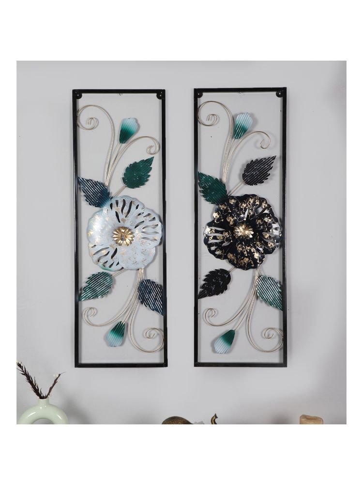 Amaya Decors Black & Silver Etching Flower Wall Decor Set of 2-picture-12