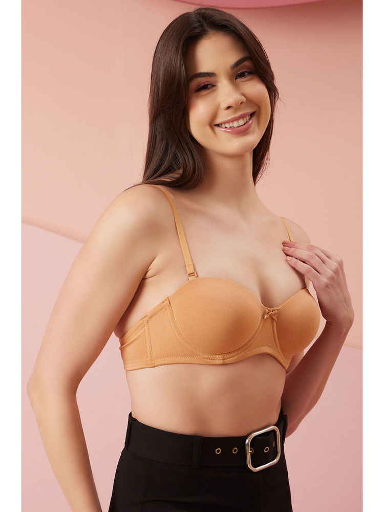 Clovia Nude Cotton Padded Underwired Multiway Strapless Balconette T-Shirt Bra-image-11