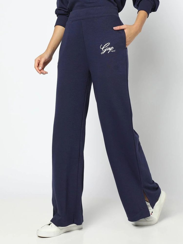 GAP Women Logo High Rise Slit Navy Blue Track Pant-picture-17
