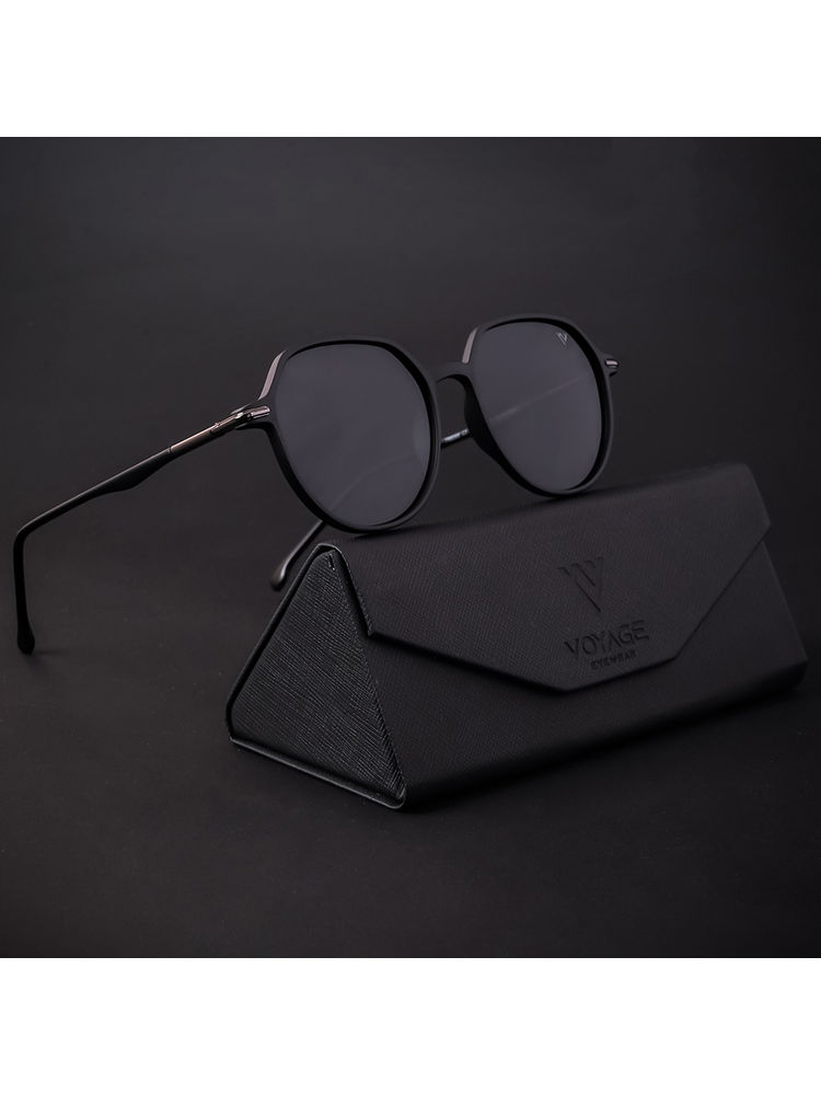 Voyage Matt Black Polarized Round Sunglasses for Men & Women - TR8068PMG4299