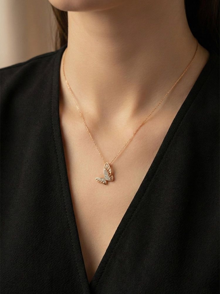 SILBERRY 925 Sterling Silver White Hanging Butterfly Necklace-image-21