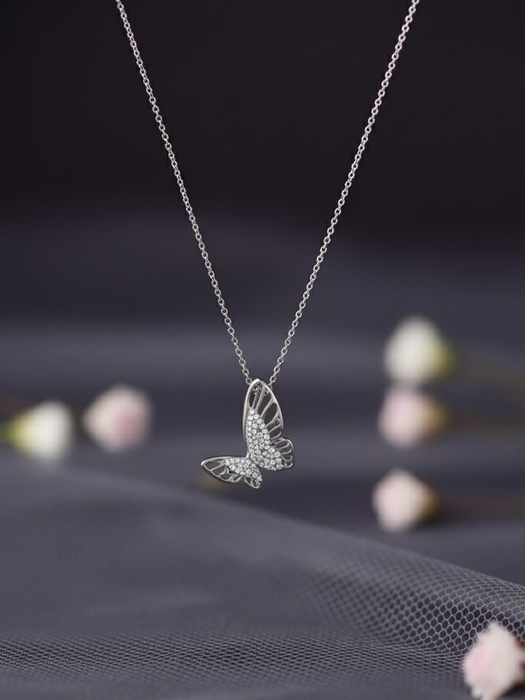 SILBERRY 925 Sterling Silver White Hanging Butterfly Necklace-image-20