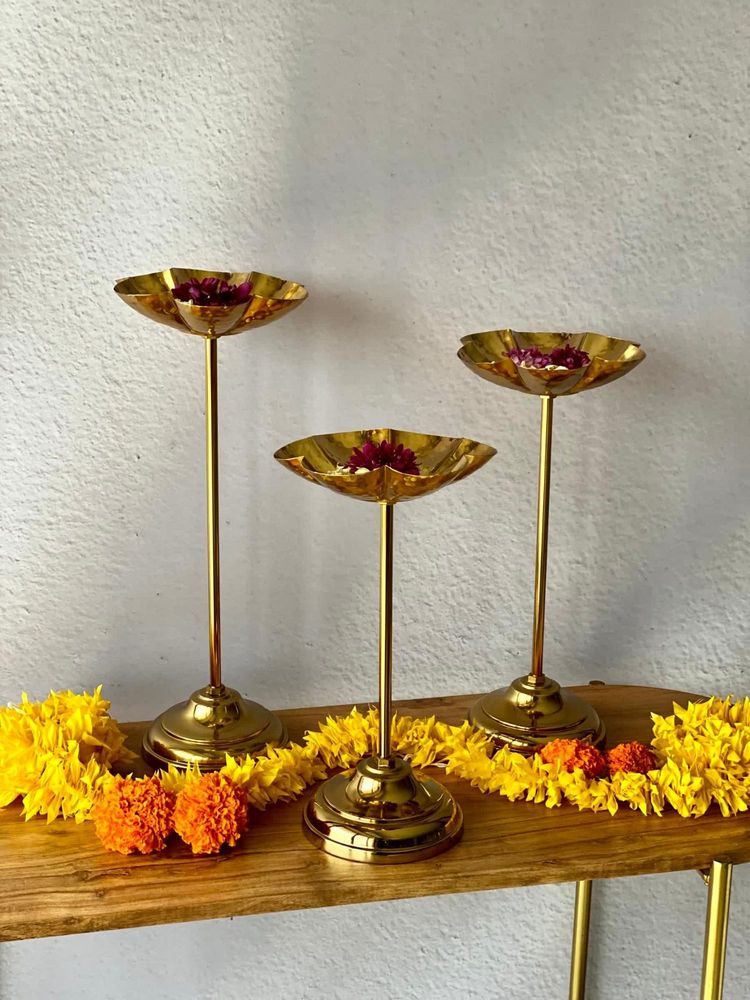 Mason Home Mehrauli Flower Diya Stands - Pack of 3-image-43