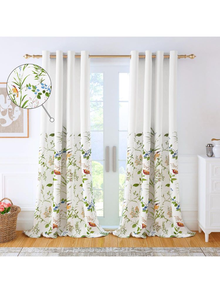 Story@Home Cotton Bohemian Long Door Curtain, White & Green, Birds & Branches (7 Feet)-image-19