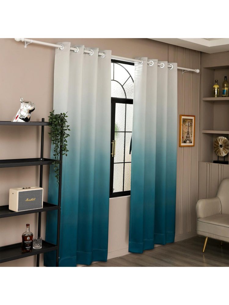 Story@Home Polyester Blackout Long Door Single Curtain, Cyan Blue, Gradient (9 Feet)-image-18