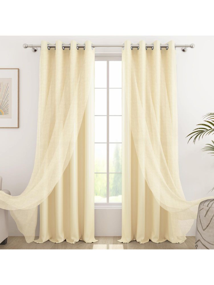 Story@Home 300 GSM Faux Silk Dual-Layer Blackout & Sheer Long Door Curtain, Cream (9 Feet)-image-15