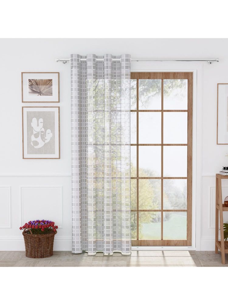 Story@Home Polyester Semi Long Door curtains Long, White, Checkered (8 Feet)-image-47