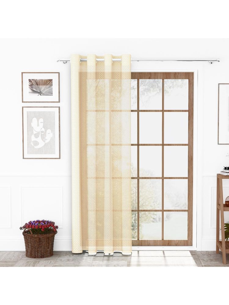 Story@Home Polyester Semi Long Door curtains Long, Cream, Leaf Pattern (8 Feet)-image-5