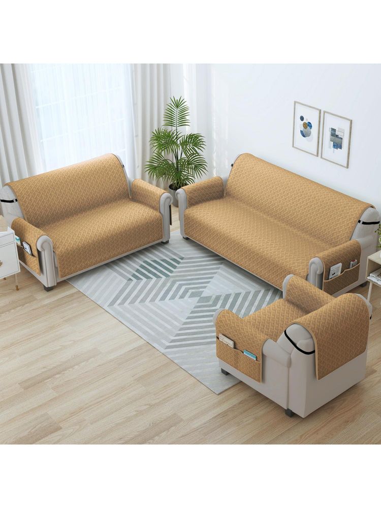 Story@Home Synthetic (3+2+1) 6 Seater Sofa Cover (Beige Pack of 3)-image-6