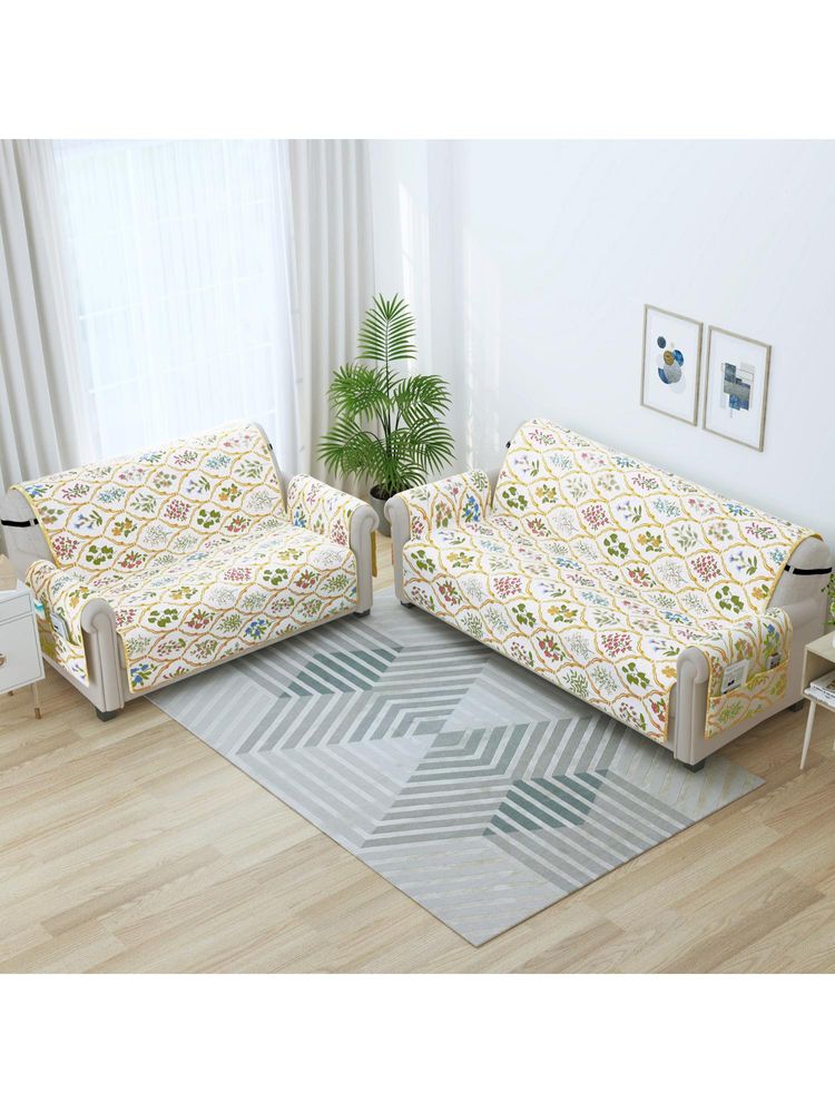Story@Home Synthetic Polka 3+2 Seater Sofa Cover (Beige & Green Pack of 2)-picture-21