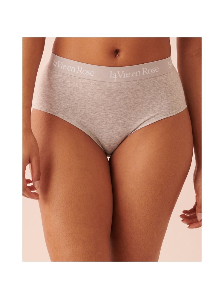 La Vie En Rose Grey Cotton and Logo Elastic Band High Waist Bikini Panty-picture-13