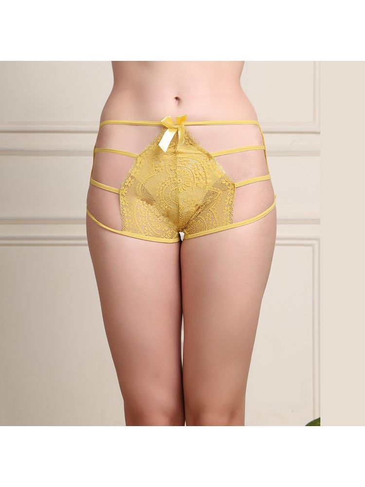 PrettyCat Yellow High Rise Cage Detail Hipster Panty-picture-14