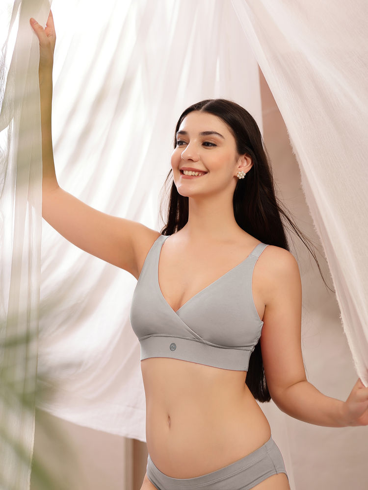 Zelena Cotton Maternity Nursing Bra - Light Grey-picture-13