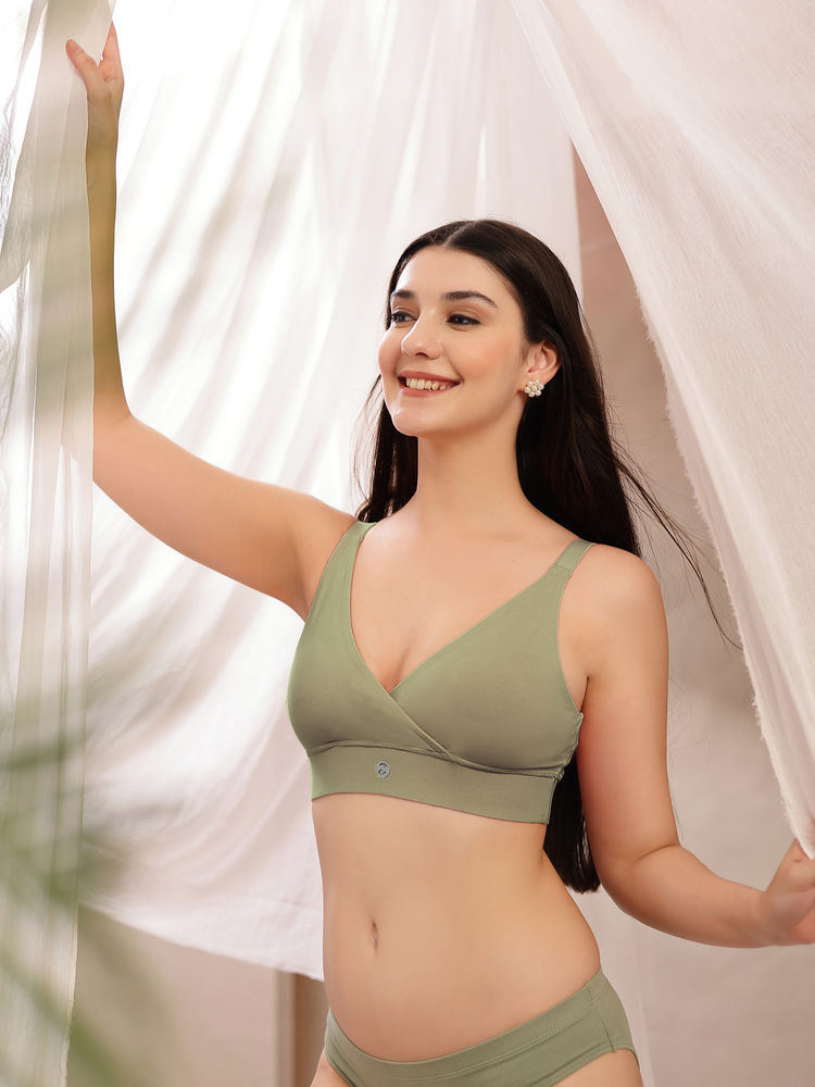 Zelena Cotton Maternity Nursing Bra - Medium Green-picture-22