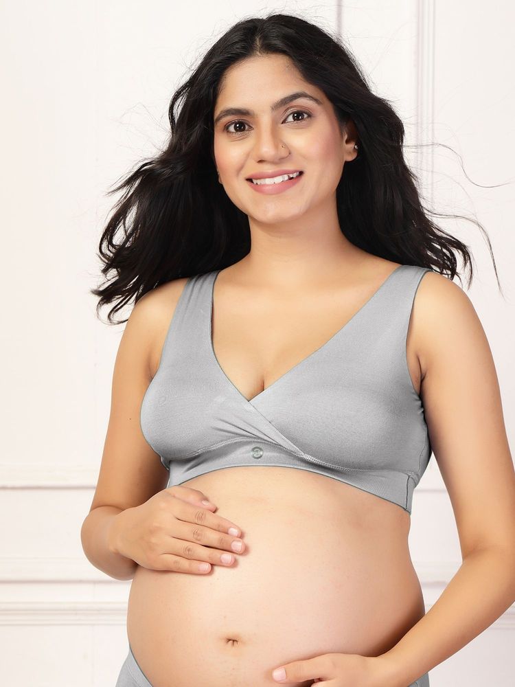 Zelena Maternity Padded Nursing Bra - Silver Grey-image-0