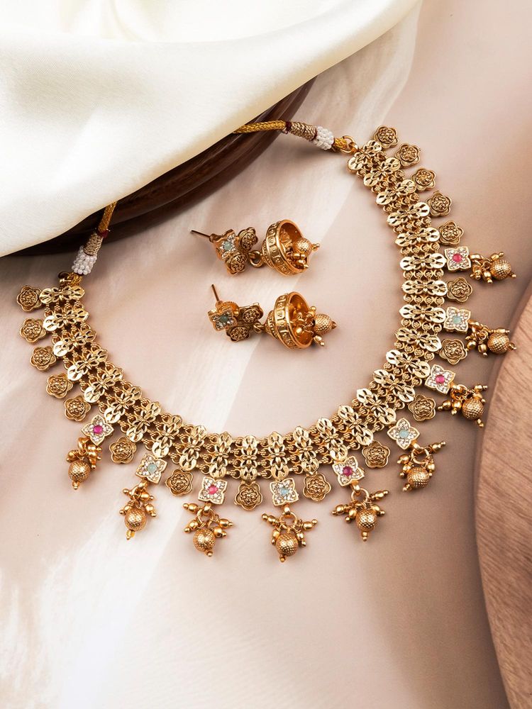 STILEADDA Heritage Mint Bandhai Design Necklace With Earrings-picture-2