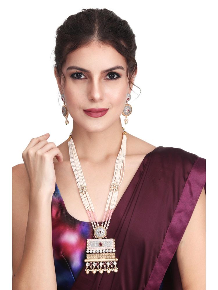 Anvik Vintage Motif Beaded Necklace With Earrings-image-8