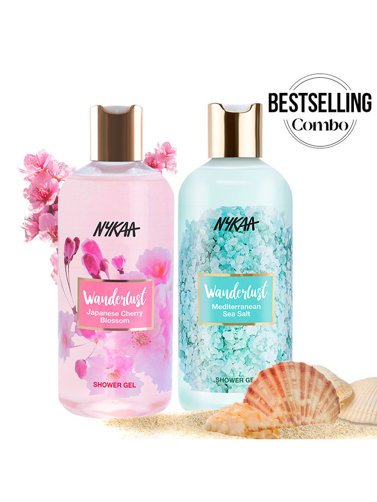 Wanderlust Fresh & Floral Body Wash Combo - Mediterranean Sea Salt and Japanese Cherry Blossom