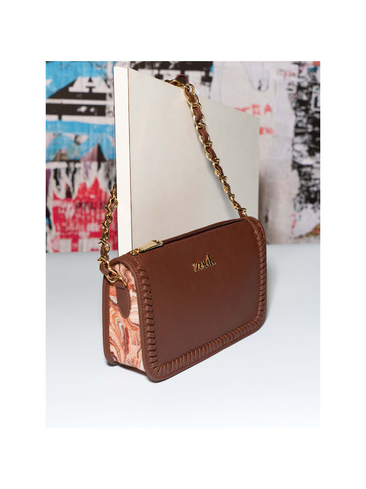 Zouk Women Orange Nicobar Coral Aalya Baguette Handbag-image-1
