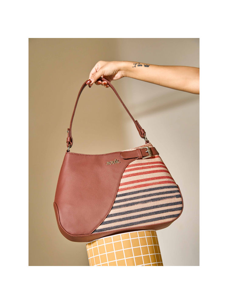 Zouk Women Cream Qutub Stripes Ira Handbag-image-45