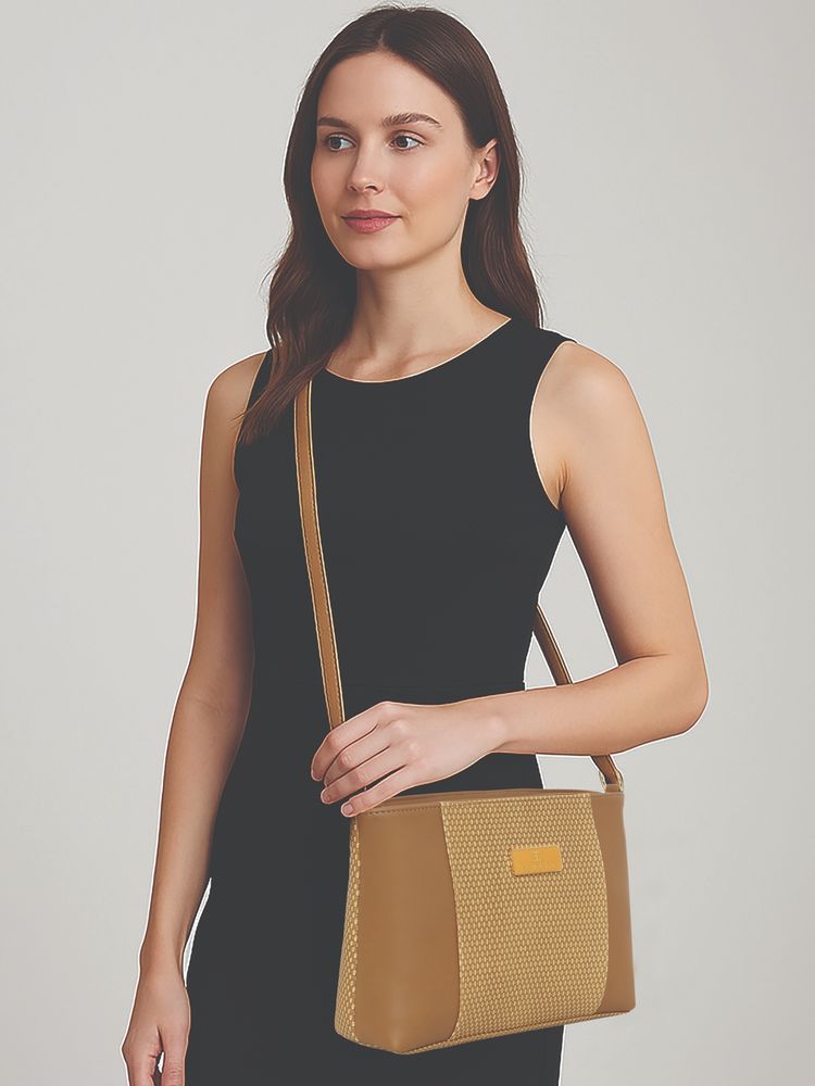 ESBEDA Beige Colour Dual-Zip Textured Sling Bag For Women-image-19