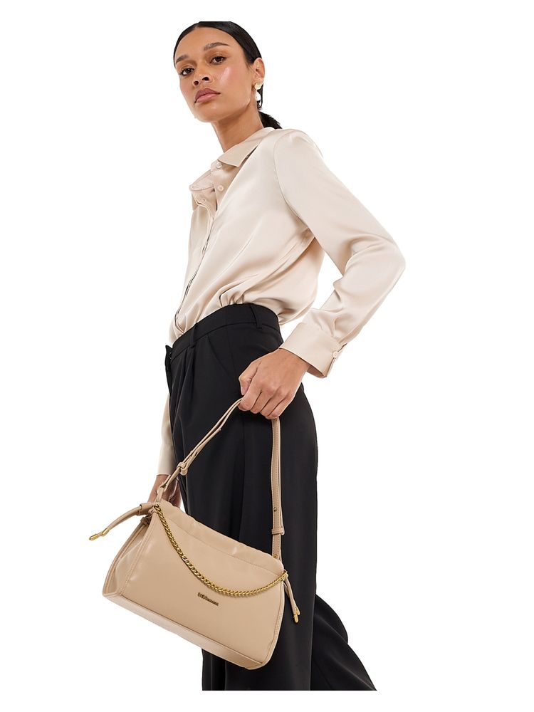 BCBG Beige With Metal Chain Handbag-picture-22
