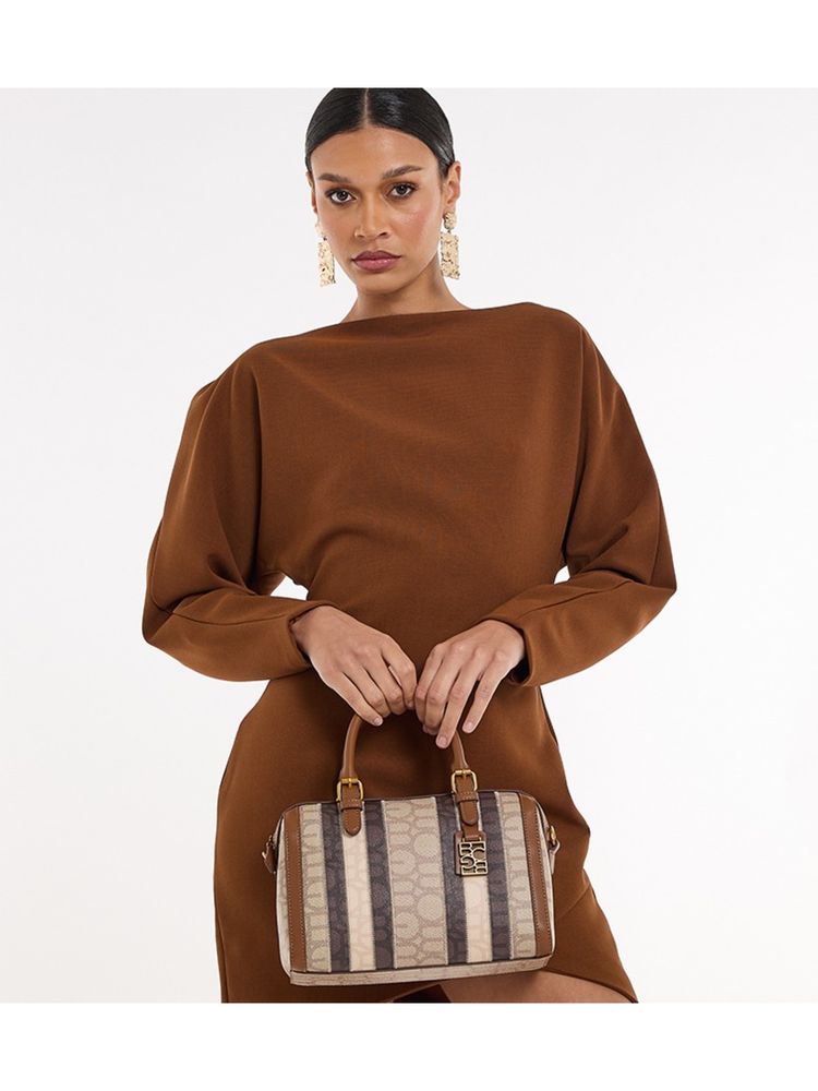 BCBG Beige Monogram Satchel Bag and Detachable Strap